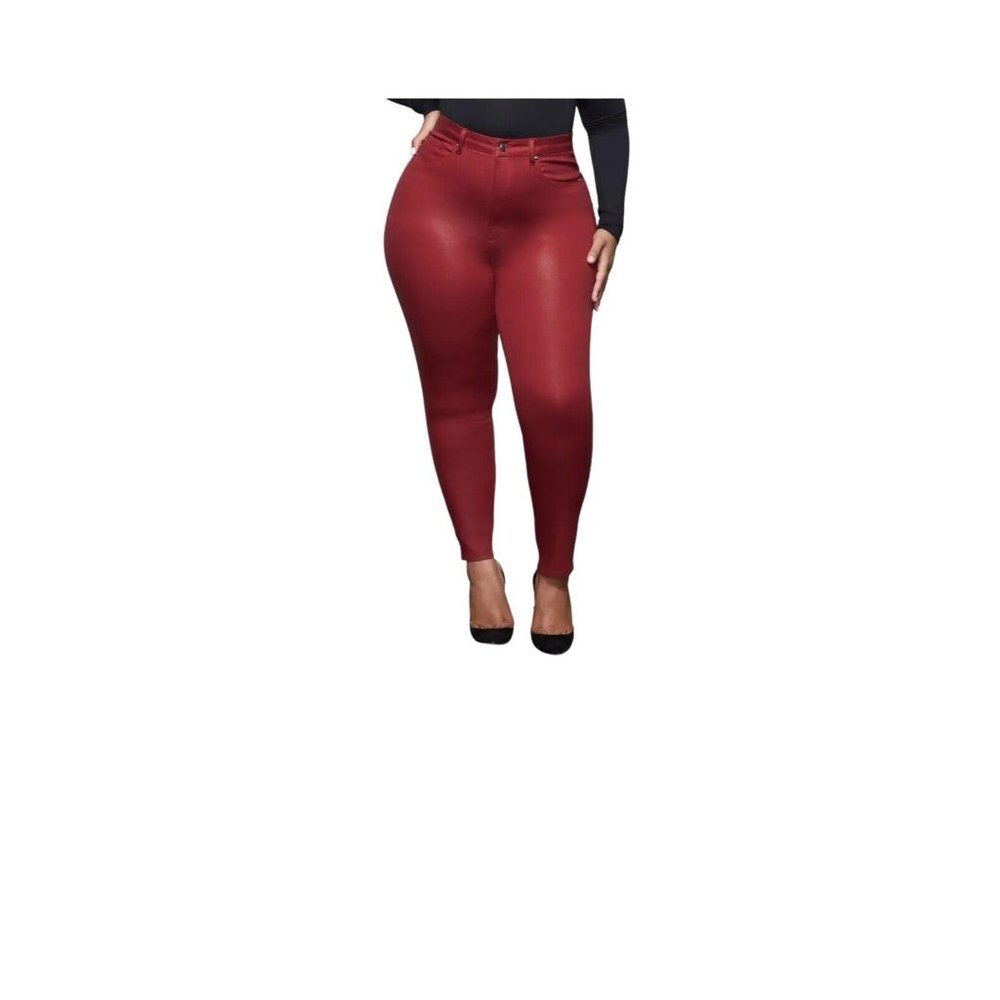 Good American Woman’s Good Waist Crop Jeans Ruby Coated Waxed Wetlook‎ Skinny 22